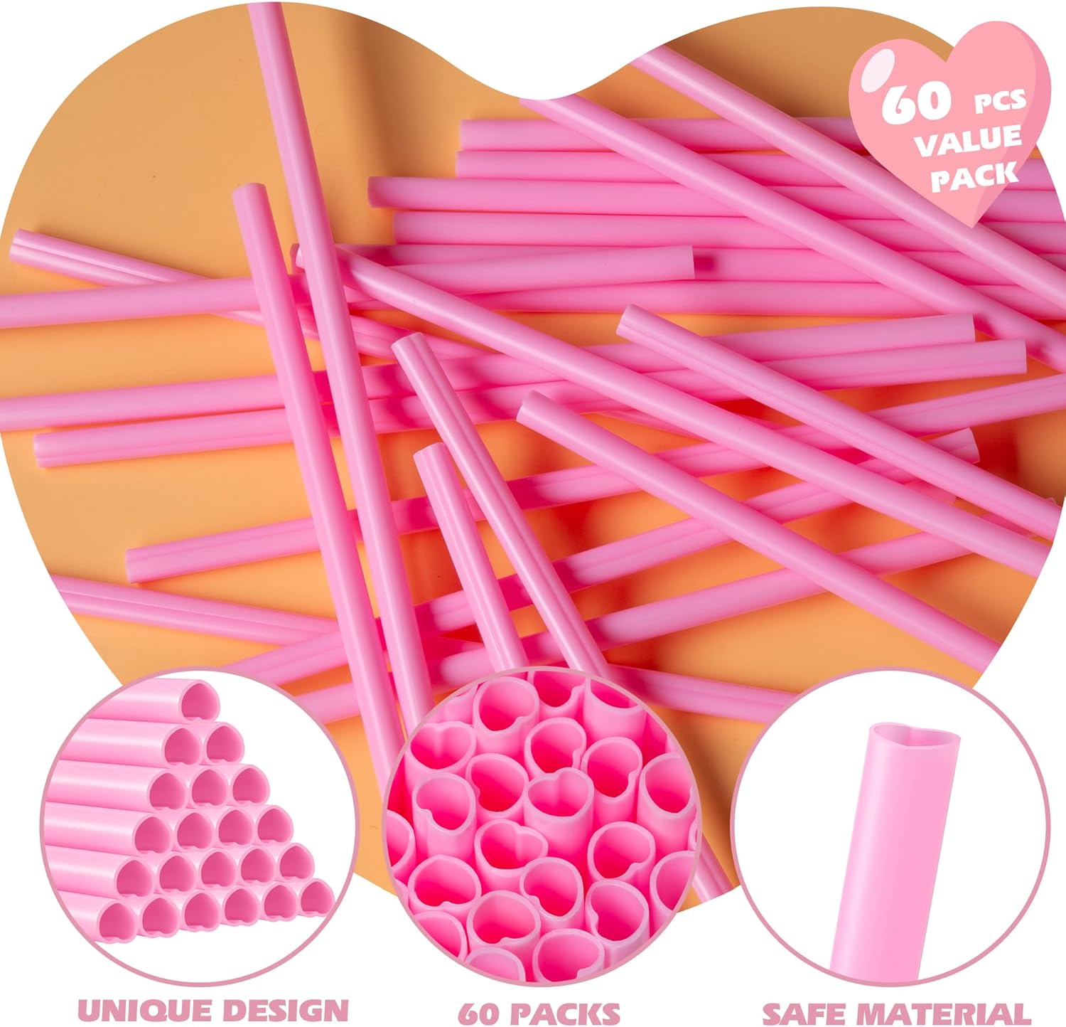 60 Pcs Heart Shaped Pink Straws Disposable Plastic Cute Straw Individually Wrapped Valentines Day Cocktail Birthday Party Bridal Shower Wedding Supplies hello kitty party decorations - Image 3