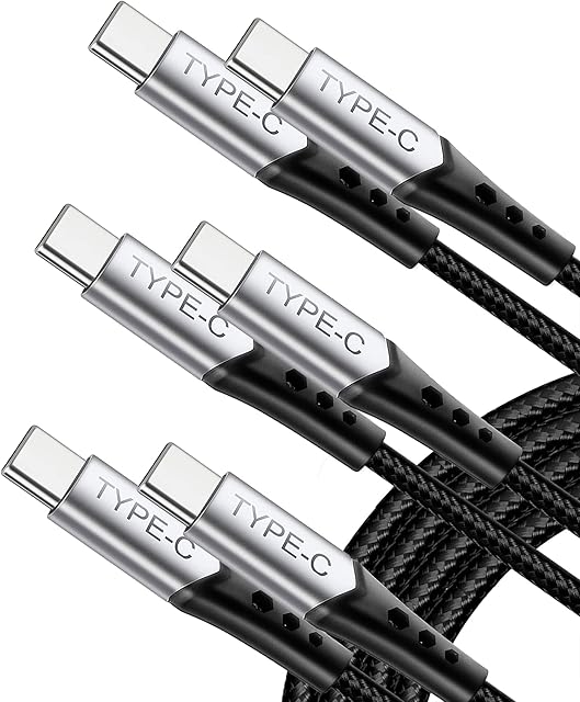 USB C to USB C Cable[3Pack,1M+2M+3M],Nylon Braided 60W PD Type C to C Charger Lead for Samsung S21 S21+ 2021 S20 Plus Ultra 5G S10 S10+ S10E,Galaxy Note 20 10 S9 S8,Fast Charge Lead for iPad Pro 2020
