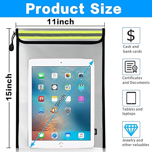 Miniatura 2 de 2 bolsas de dinero ignífugas para documentos de 15 x 11 pulgadas, bolsa segura de viaje para oficina en casa, bolsa de almacenamiento segura con