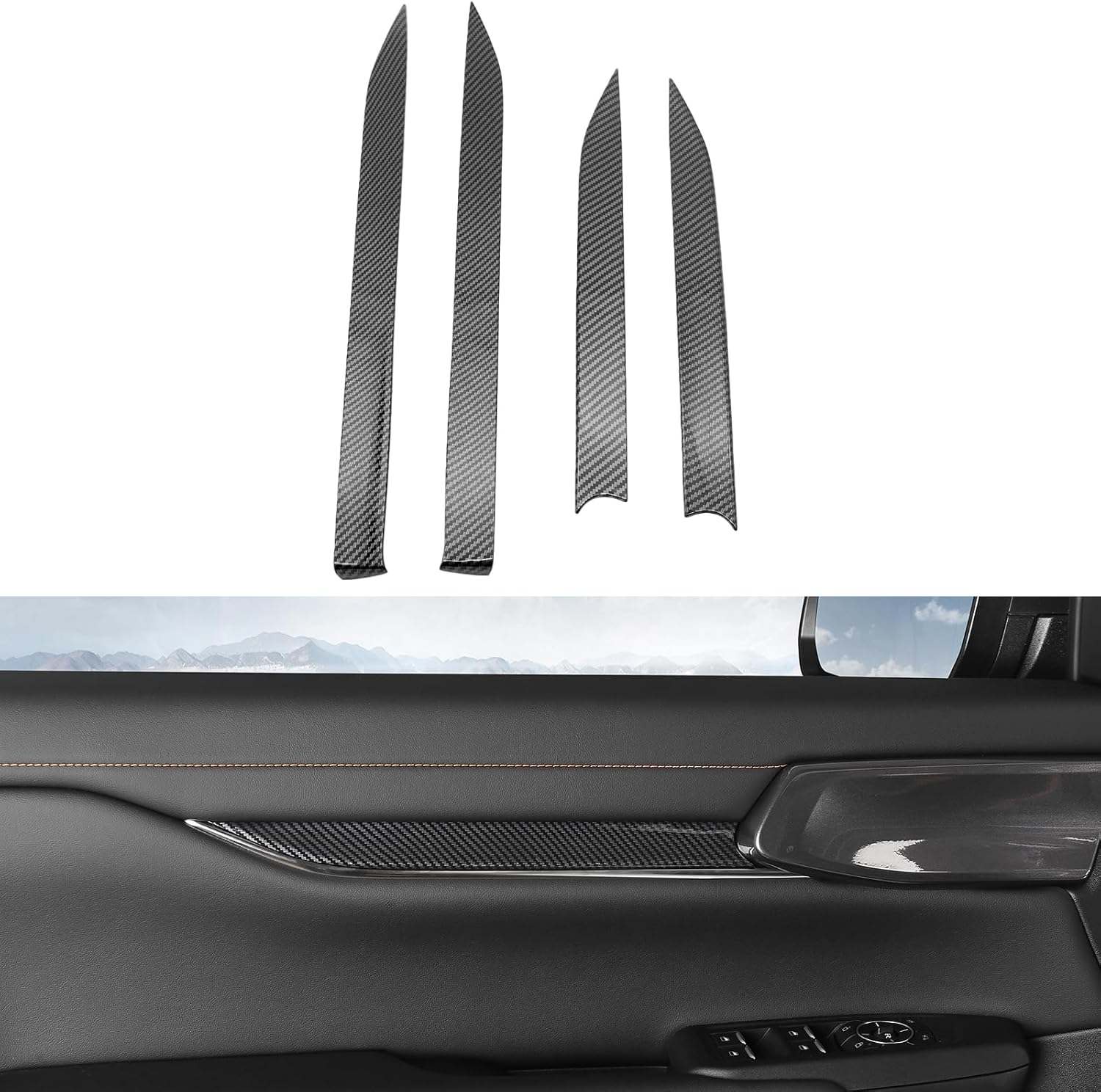 4pcs Interior Door Panel Trim Cover, ABS Car Door Armrest Strip Panel Protective Cover, Compatible with Ford Ranger 2023 2024 2025, Interior Trim Cover