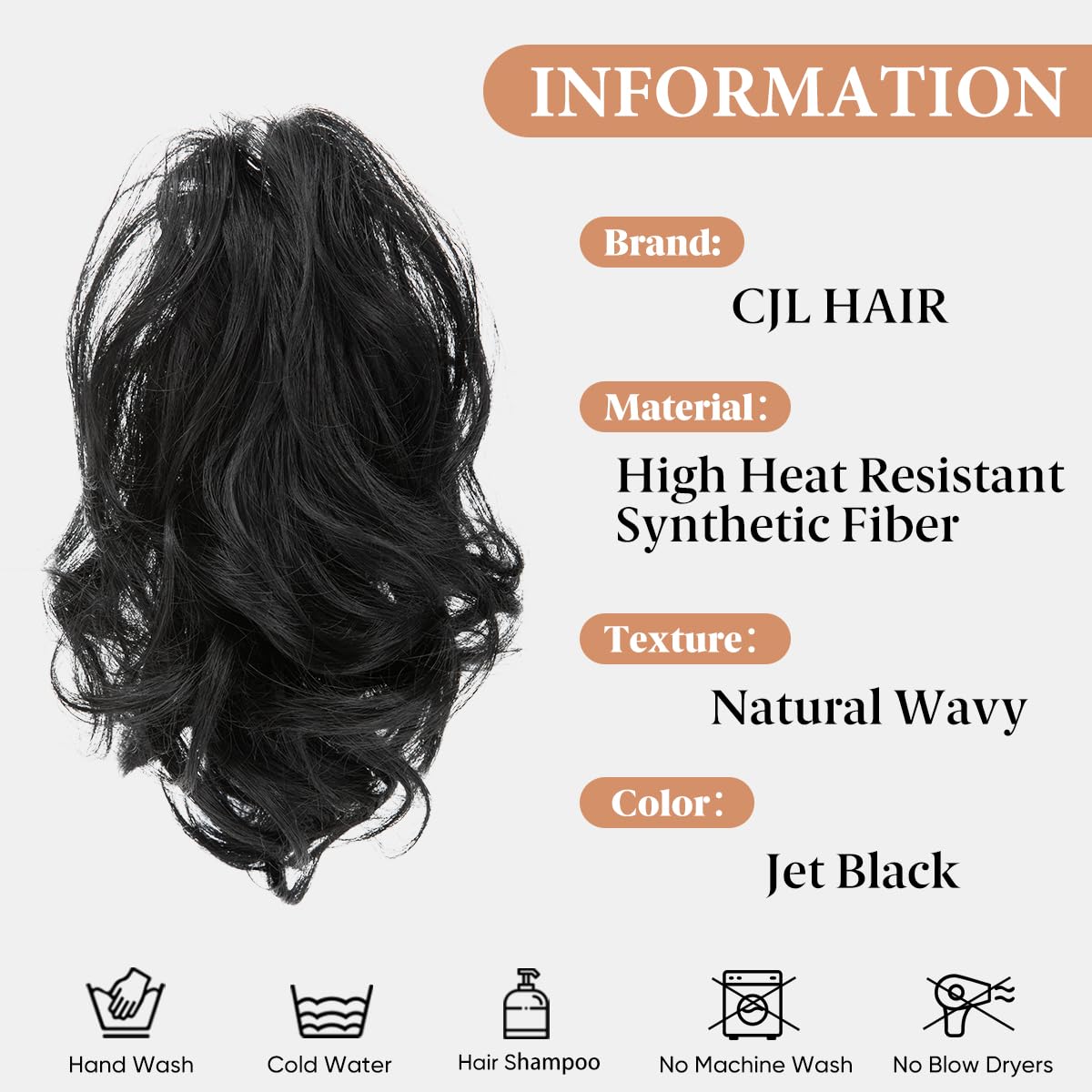 CJL HAIR Claw Clip Short Ponytail Hair Extensions DIY Bendable Metals Messy Bun Hair Piece for Wonen Wavy Curly Synthetic Fake Hairpieces Jet Black - Image 2