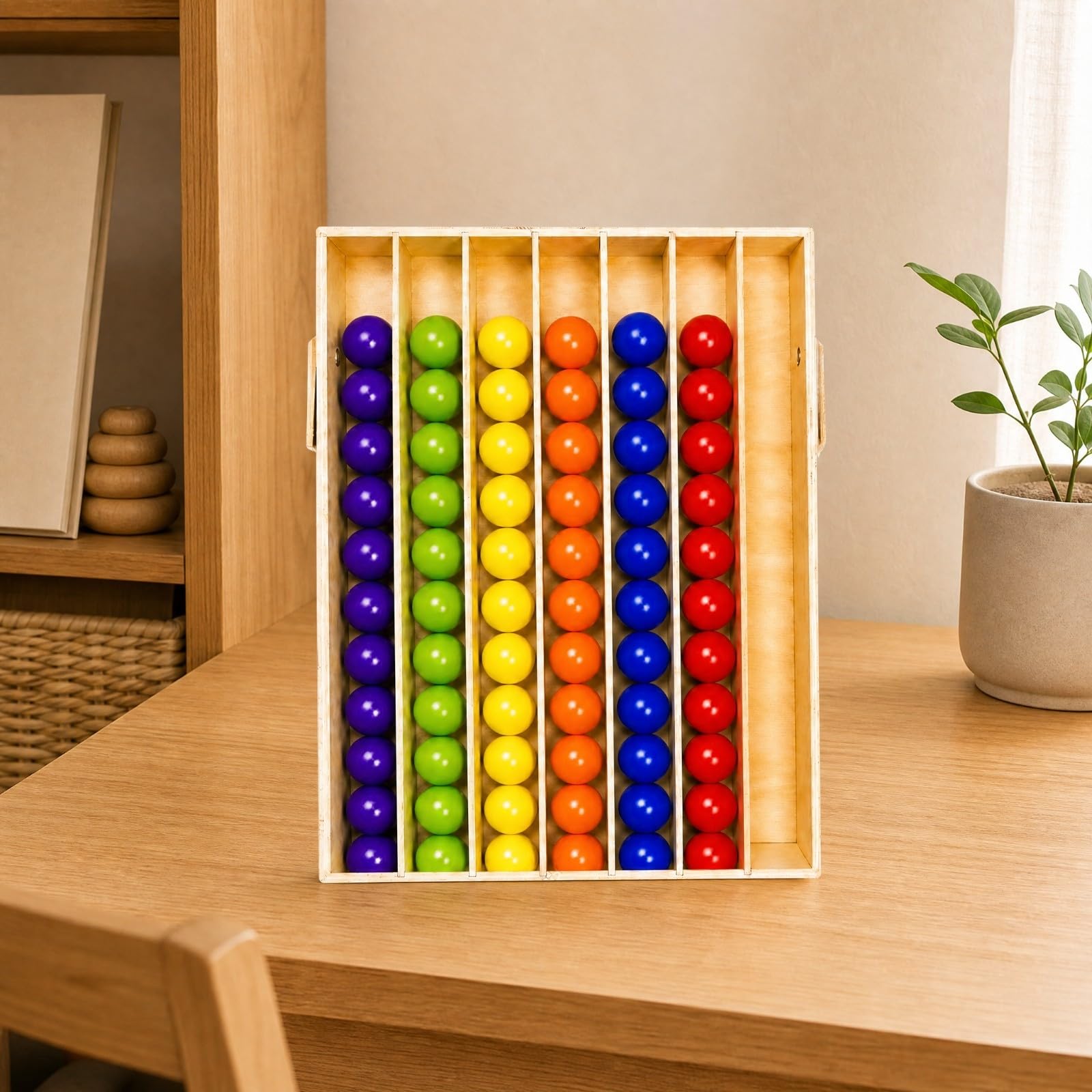 Harilla Gioco in Legno di Abbinamento Colori Resistente Tavola in Legno con Scomparti e Perline Rigiocabile Giocattolo per Bambini di 4-6 Anni, Sale Giochi