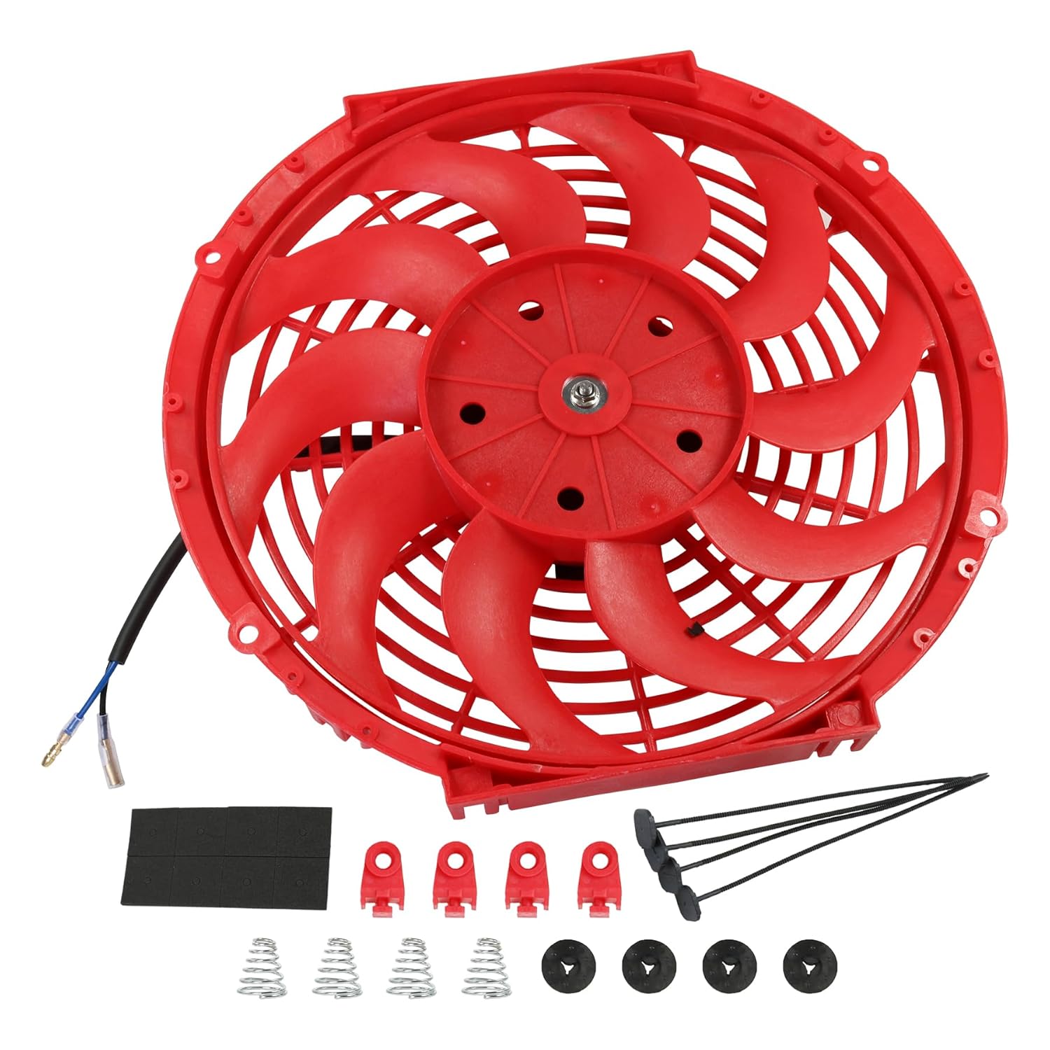 JDMSPEED New Universal 12V Engine Cooling Fan Slim Pull Push Racing Electric Radiator Red 12"