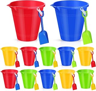 Didaey 36 Set 9 Inch Beach Sand Buckets and Shovels Set Includes Large Sand Buckets and Shovels Beach Pails Toys for Kids for Summer Theme Party Favors Summer Game (4 Colors)