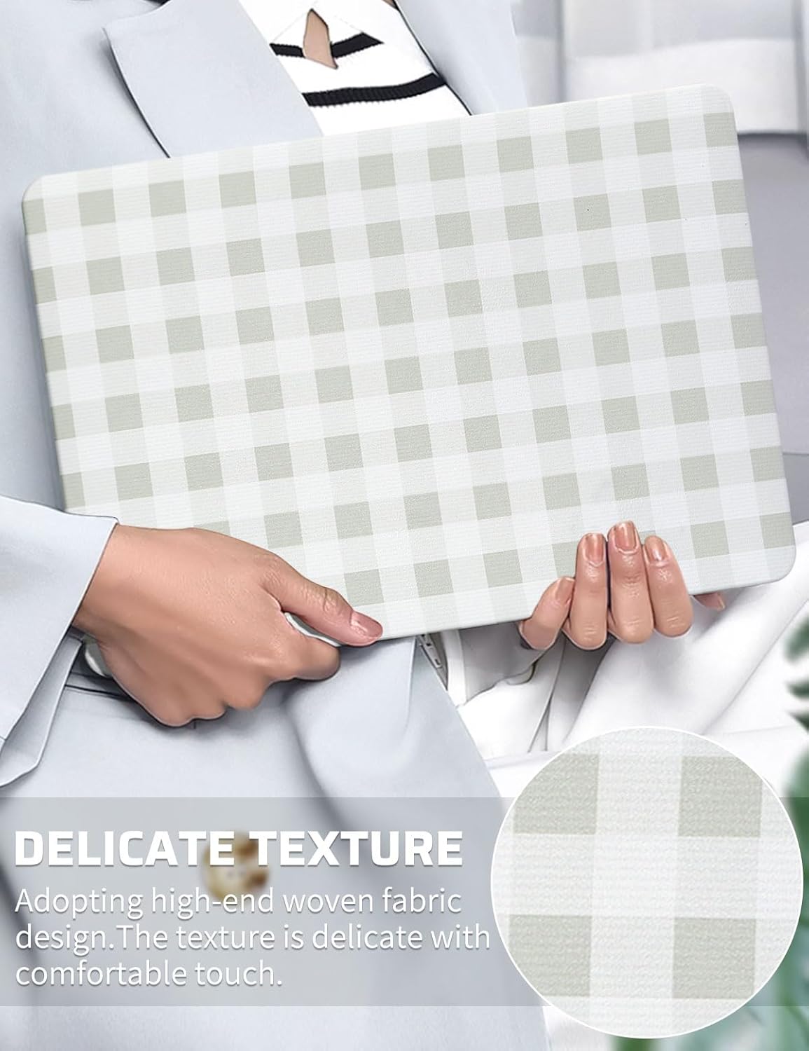 Seorsok Compatible with MacBook Air 13 Inch Case 2022 2021 2020 2019 2018 Release A1932 A2179 M1 A2337,Cute Grey Checkerboard Textured Leather Plastic Hard Shell & Keyboard Cover,White Grid Print