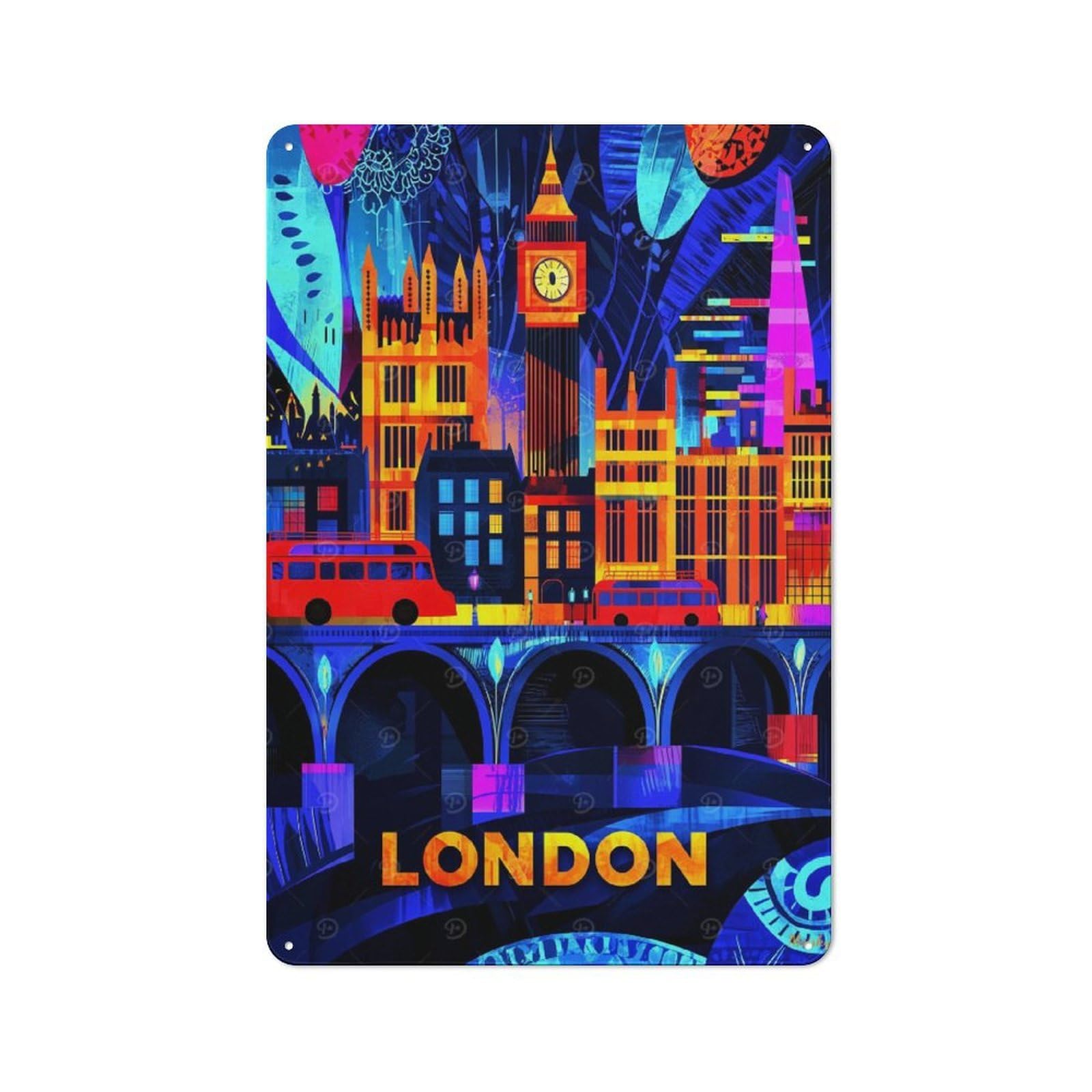 Junmoney London Neon Nights – Vibrant Cityscape Art Vintage Retro Metal Sign 30X20cm, Vintage Wall Decor For Kitchen, Hallway, Bar Or Small Cafe