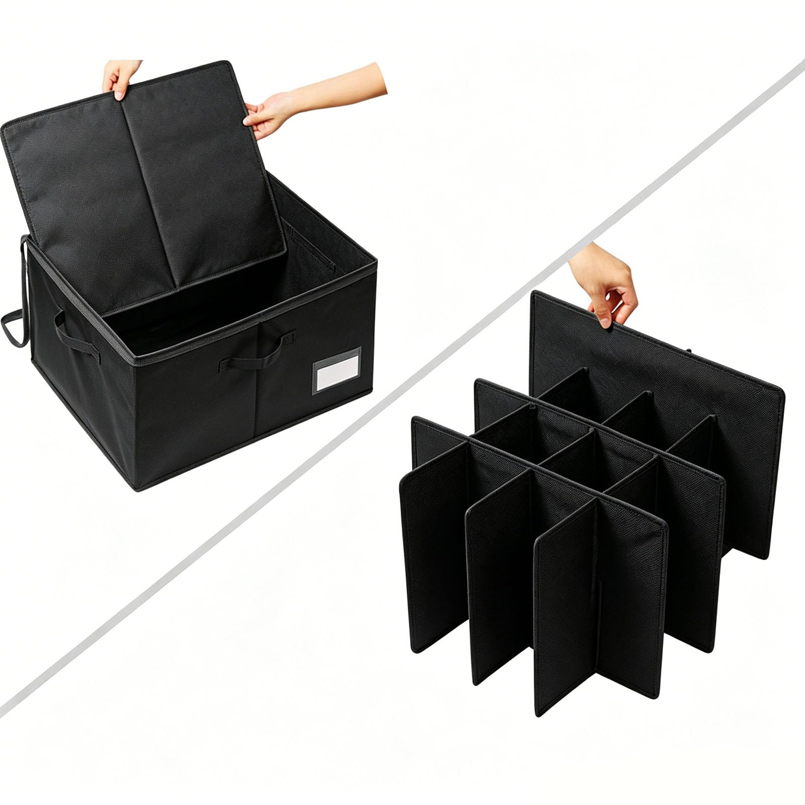 Duokon Organizer per Scarpe in Tessuto Oxford, Impilabile, Resistente All’acqua e Alla Polvere con Divisori Rimovibili e Maniglie Rinforzate for 16 Paia (BLACK)