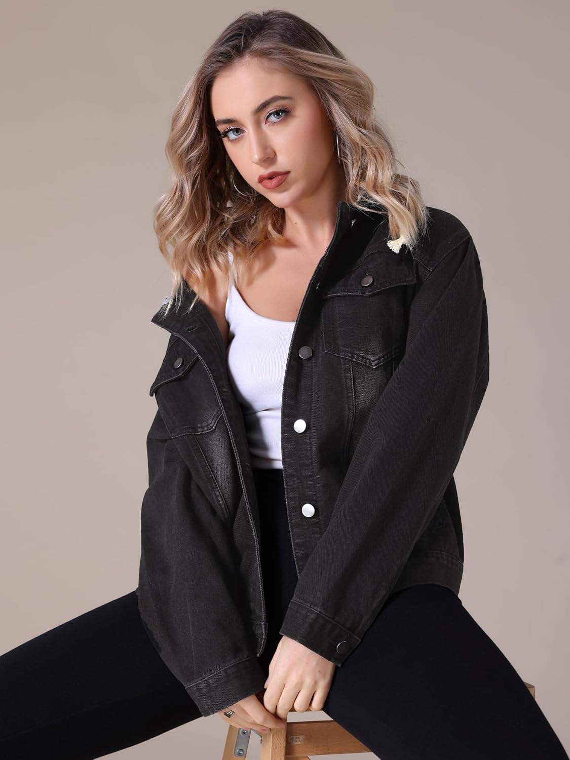 Women's Denim Jacket with Hood Oversized 2025 Fall Casual Hooded Jean Jacket - Image 4