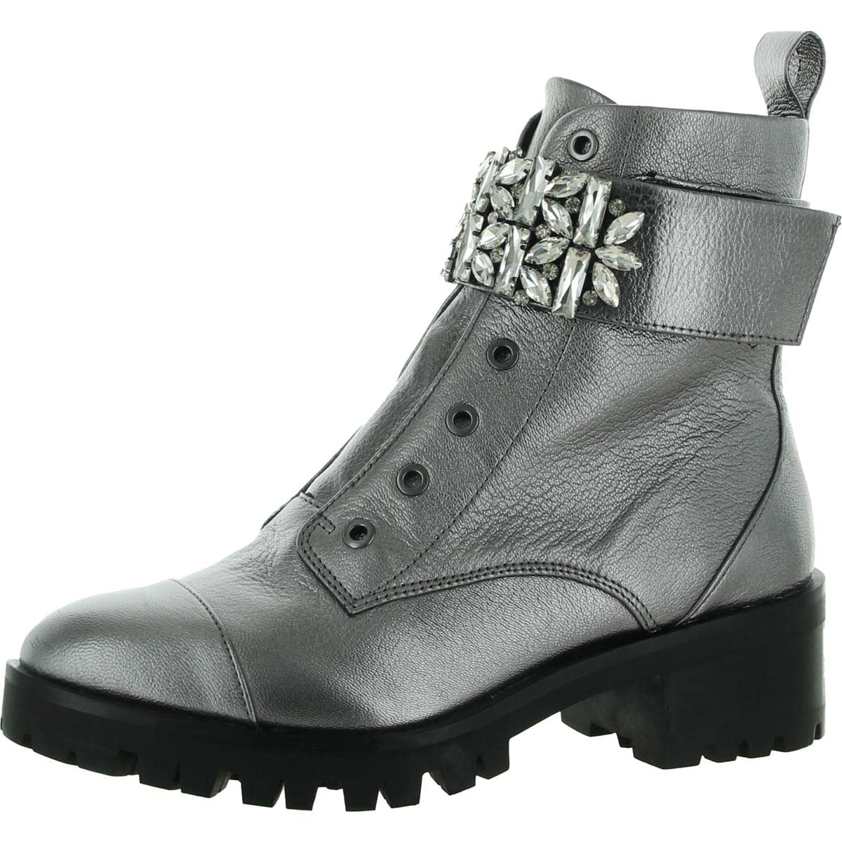 KARL LAGERFELD Women's Pippa Combat Boot, Silver, 6 UK