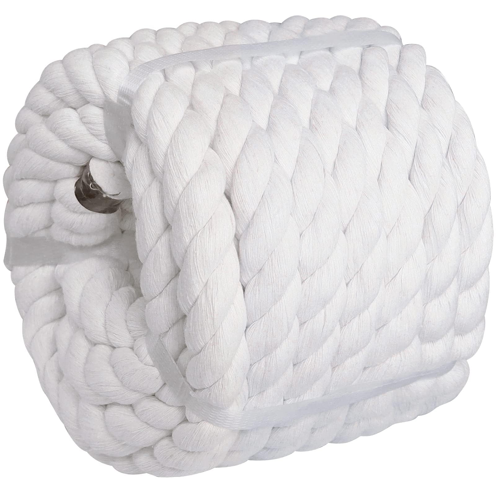 Cuerda de algodón blanco (1 pulgada x 50 pies), cuerda gruesa y fuerte natural para manualidades, deportes, tira y afloja, hamaca, cuerda trenzada para decoración del hogar