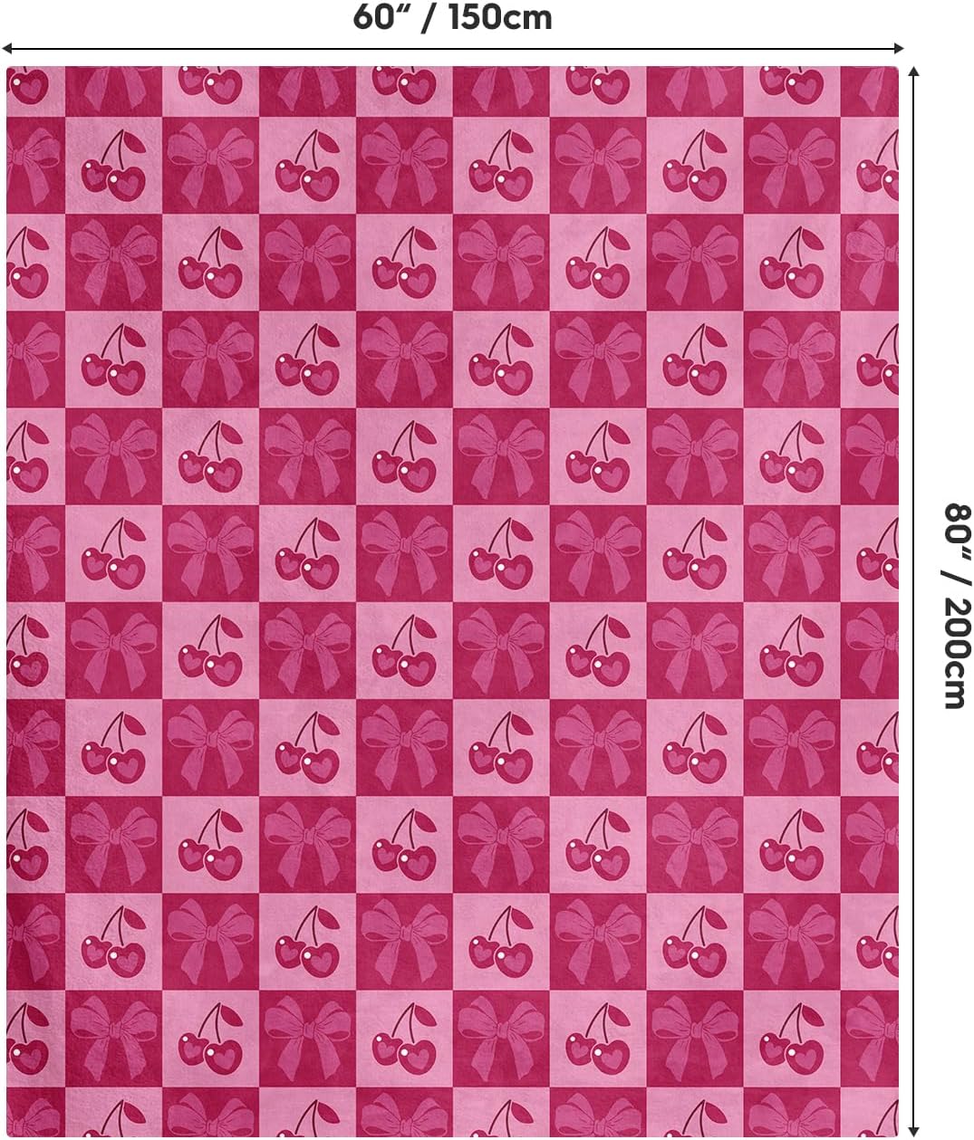 Horaldaily Bow Flannel Blanket Throw, Cherry Bow Soft Fuzzy Plush Cozy Fleece Blankets for Couch Sofa Bed Lounging, Ideal Gifts for Kids Adults Wife Self, 60x80