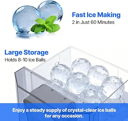 Miniatura 4 de Encimera de bolas de hielo transparentes de 2 pulgadas, máquina de esfera de hielo de cristal, 2 bolas de hielo en 60 minutos, máquina de hielo de