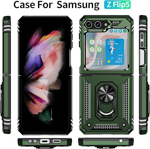 Miniatura 3 de ONOLA Funda para Samsung Galaxy Z Flip 5 con protección de bisagra y soporte magnético de anillo giratorio de 360, funda para teléfono Samsung Z
