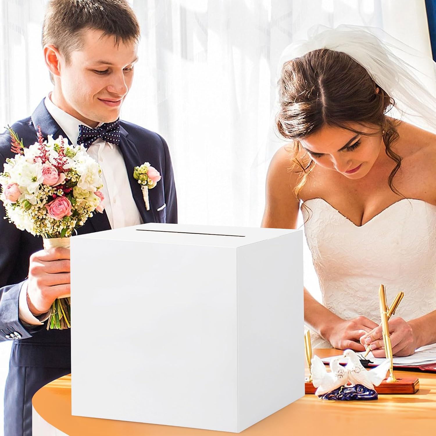 White Card Box with Slot 11.8'' Receiving Money Box for Party Reception Wedding Anniversary Birthday Baby Showers Graduation Table Centerpiece Decorations