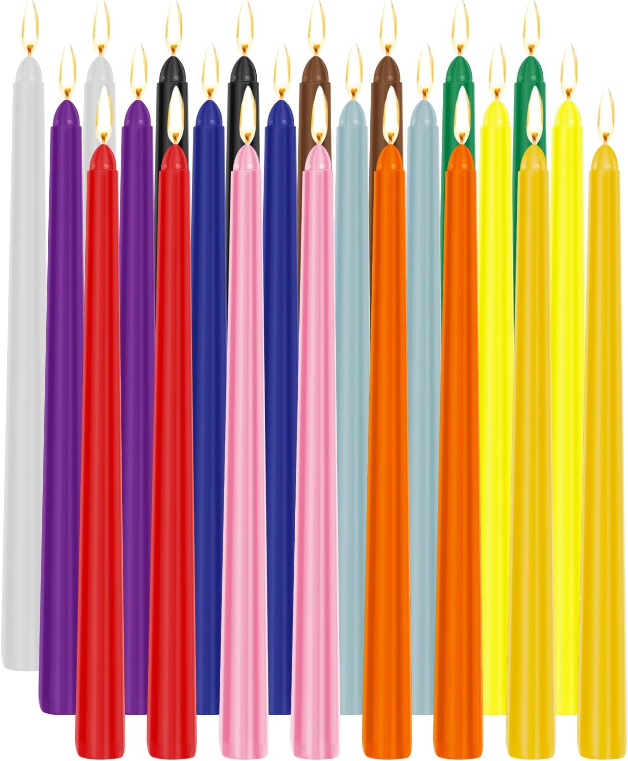 Tobeape 24 Pack Colored Taper Candles, 10 Inch x 0.85 Dinner Candle Set, 7-8 Hour Burn Time, Unscented, Smokeless and Dripless Colorful Wax Candlesticks for Birthday Wedding Party Home Décor Christmas