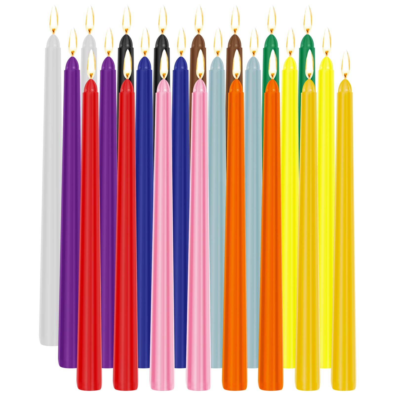 Tobeape 24 Colored Taper Candles, 10 Inch x 0.85 Dinner Candle Set, 7-8 Hour Burn Time, Unscented, Smokeless and Dripless Colorful Wax Candlesticks