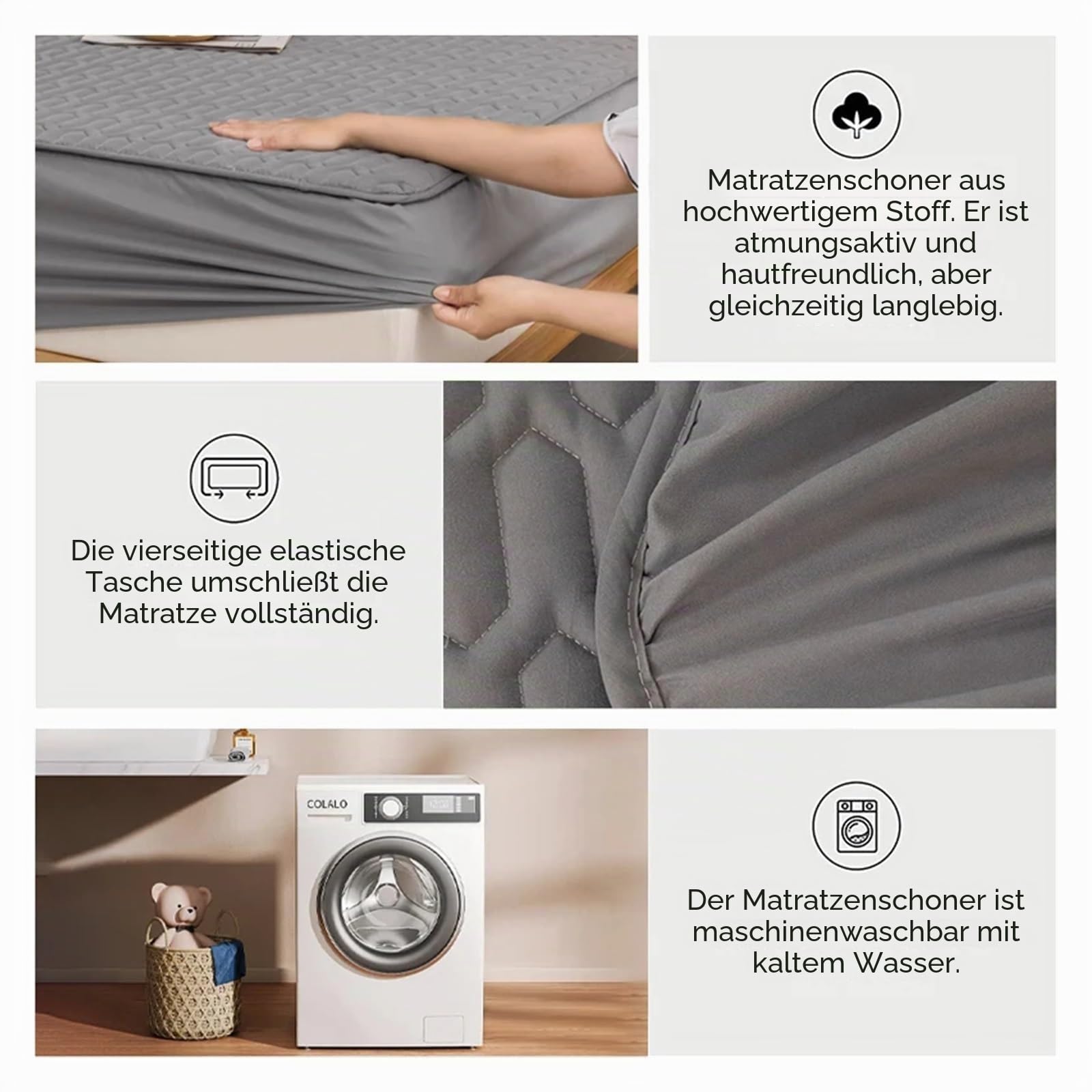 Wasserdichter Matratzenbezug, sicher, wasserdicht, Matratzenbezug, weich, bequem, atmungsaktiv, bedruckt, maschinenwaschbar, Farbe: Schwarz, Größe: 180 x 200 x 30 cm