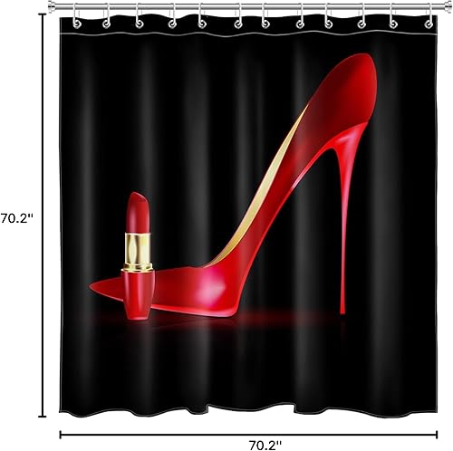 Miniatura 8 de LB Cortina de ducha de tacón alto rojo de 72 x 72 pulgadas, cortina de baño negra moderna de tela de poliéster impermeable, ganchos para cortina de