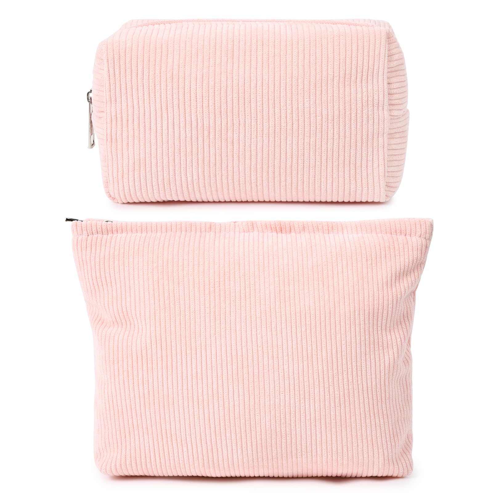 2 Pieces Makeup Bag Large Corduroy Cosmetic Bag Capacity Canvas Mix Travel Toiletry Bag Organizer Cute Makeup Brushes Aesthetic Accessories Storage Bag for Women, Corduroy Mix Pink