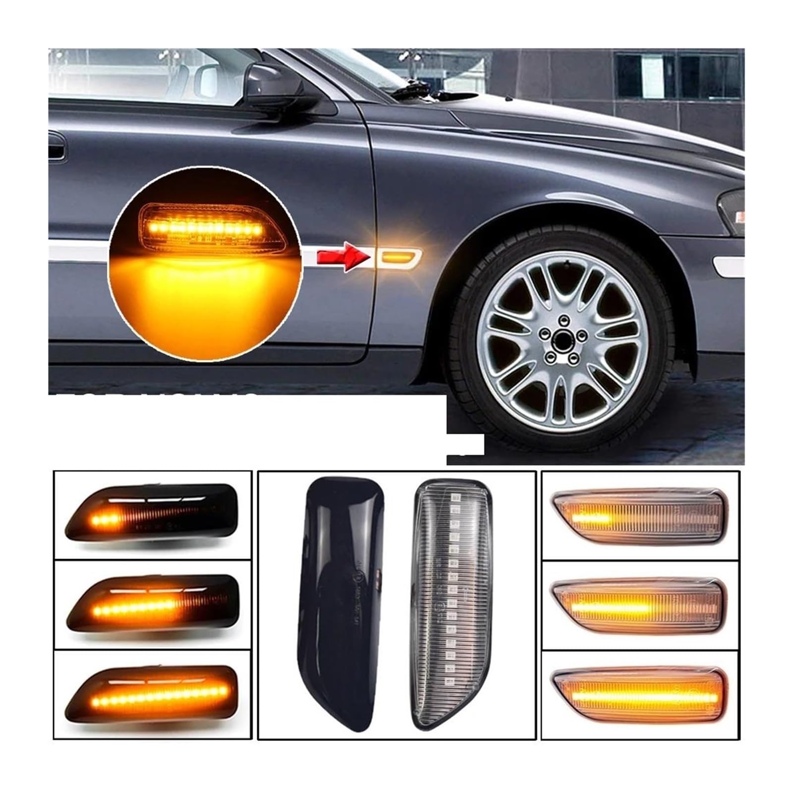 Generico Luci Segnalazione Per Volvo XC90 S80 XC70 V70 S60 2001 2002 2003 2004 2005-2009 Per Indicatori Direzione Dinamici Laterali Per Super Luminosi(Dynamic Smoked Black)