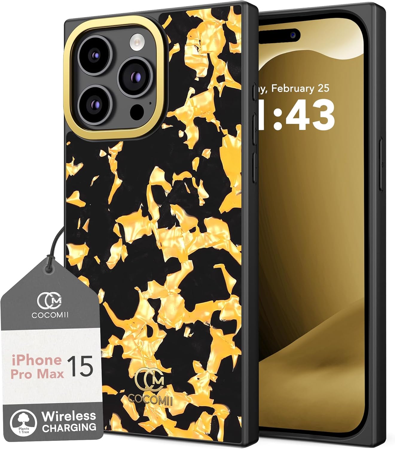 COCOMII - Rectangle Case Compatible with iPhone 15 Pro Max - Opalescent Pearl, Camera Protector, Glossy, Women Girls Men, Protective Phone Case for iPhone 15 Pro Max 6.7 inch, Tortoise