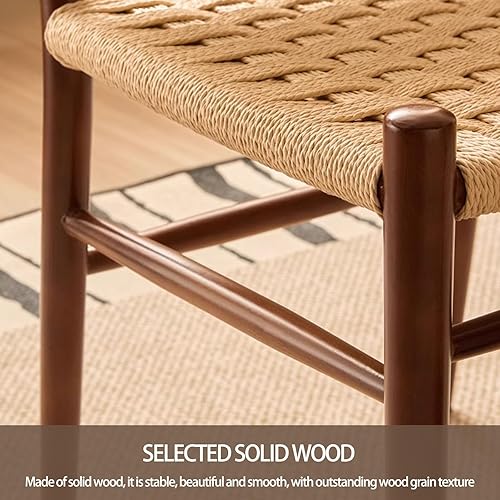 Miniatura 7 de Sillas de comedor de ratán de madera, sillas de cocina tejidas, silla de comedor con patas de madera, silla de tocador, silla lateral sin brazos