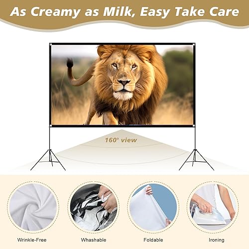 Miniatura 4 de Pantalla de proyector portátil para exteriores de 120 pulgadas con soporte y bolsa de transporte, formato 169, 4K HD, sin arrugas, diseño plegable y