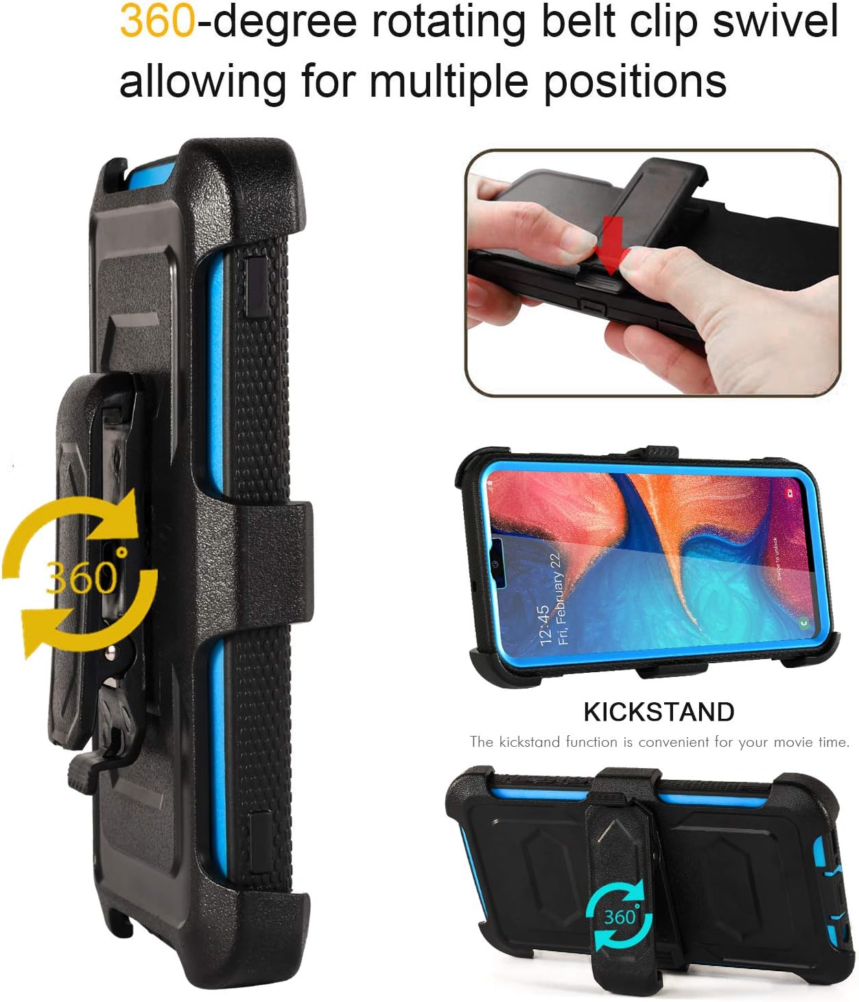 Aetech Phone Case for Samsung Galaxy A20 / Galaxy A30 / Galaxy A50 Case with Belt Clip Screen Protector Kickstand Heavy Duty for Women Men Boys Girls (Blue)