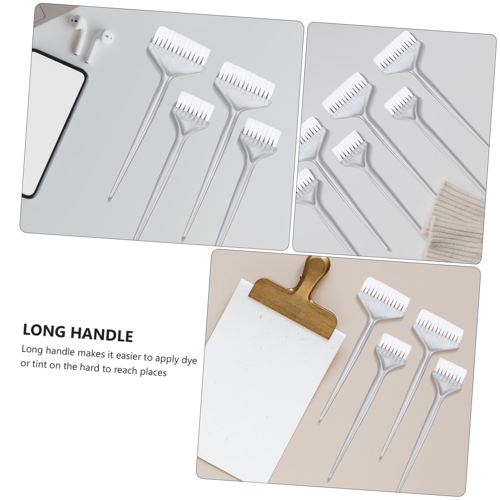 Healeved Hair Coloring Brush Kit 6pcs Silver Wide Bristle Dye Brushes Professional Hair Dyeing Tools Long Handle Easy Applicati