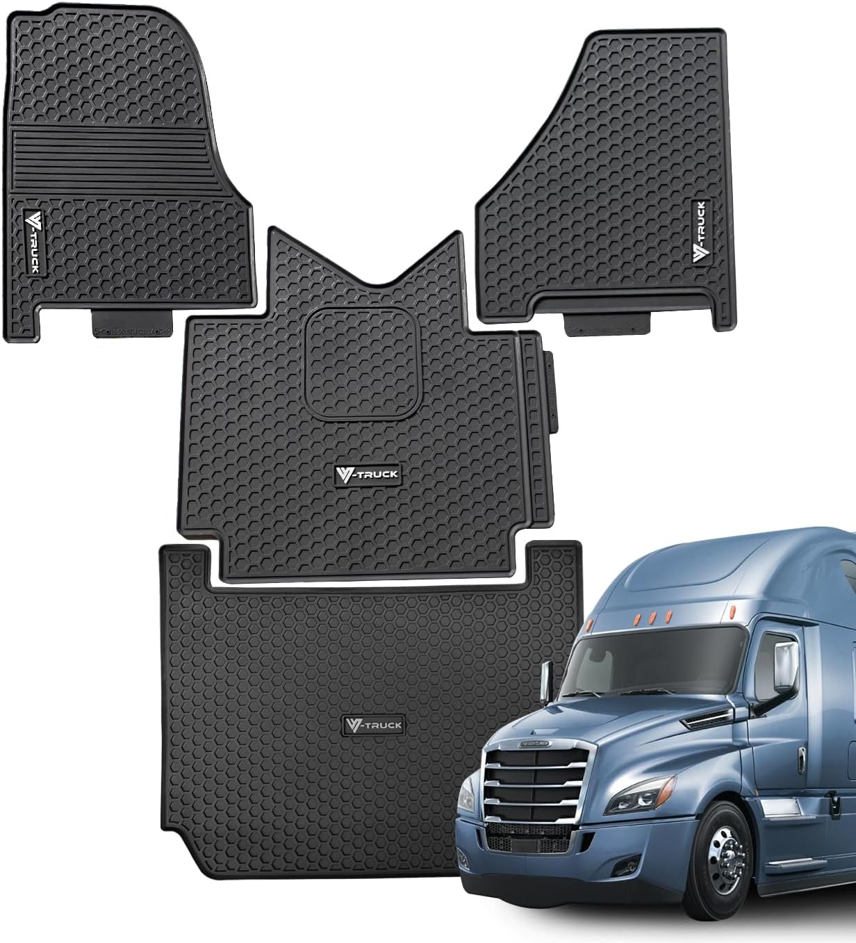 All-Weather 4-Piece Rubber Floor Liner Set Compatible with Freightliner Cascadia 126 (2017–Present) – Heavy-Duty Waterproof Semi Truck Mats – Durable, Easy to Clean, Non-Slip Interior Protection