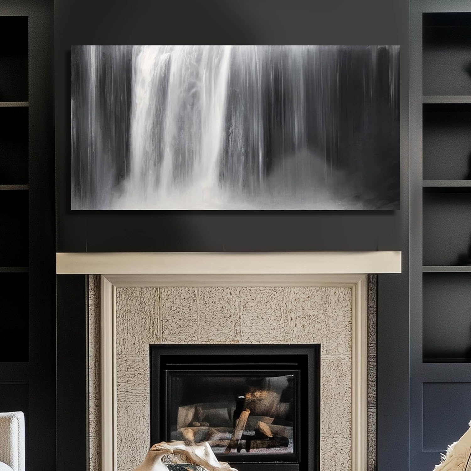 Black Wall Art White Wall Decor Waterfall Wall Pictures Abstract Wall Art Room Decor Canvas Poster Photos for Bedroom Living Room 24"x48"