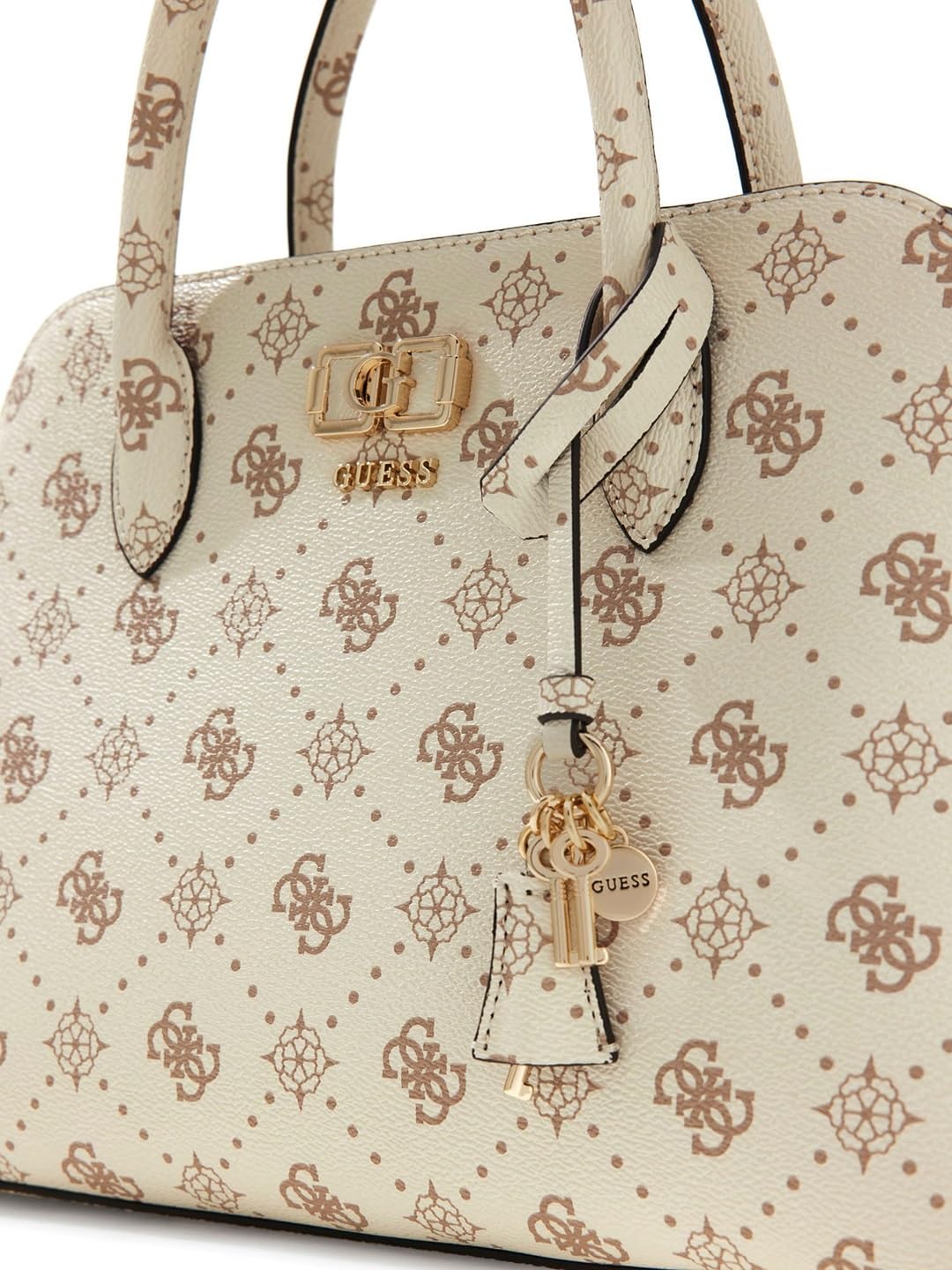 GUESS bolso bandolera Emelie Logo Two Comp Satchel Vanilla Logo crema