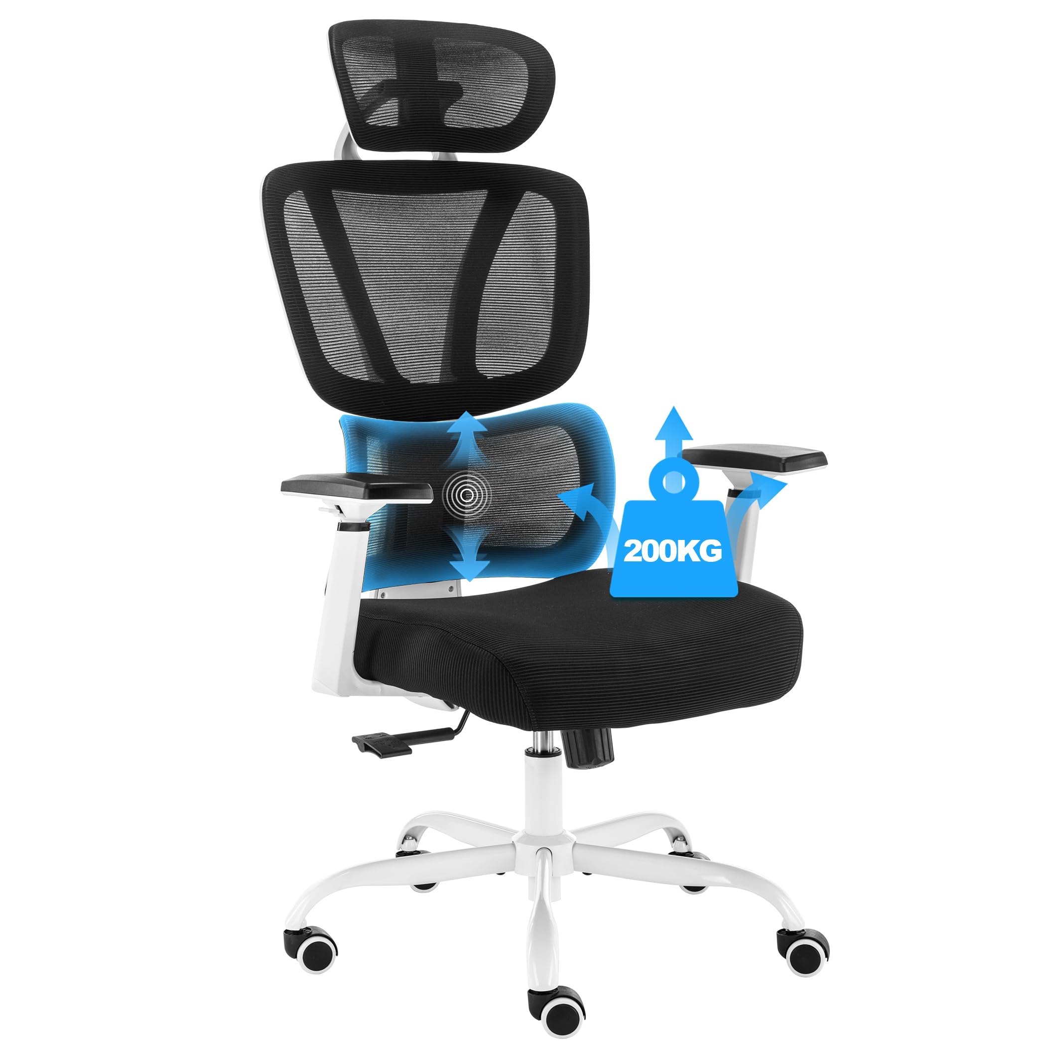 Chaise Bureau Ergonomique BRTHORY - Dossier Maille, Support Lombaire, Accoudoirs 3D - 200kg