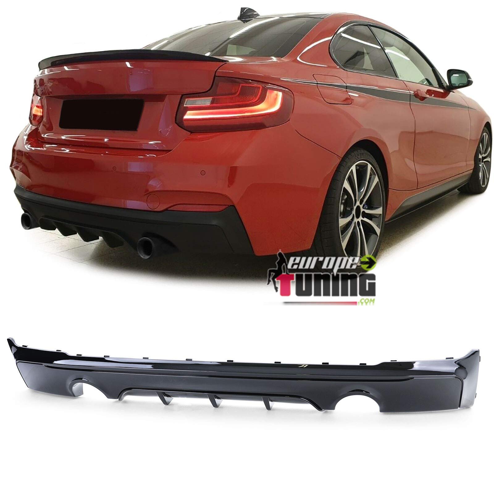 DIFFUSEUR Sport Noir Brillant Sorties Droite ET Gauche Compatible BMW Serie 2 Coupe F22 Pack M (05419)