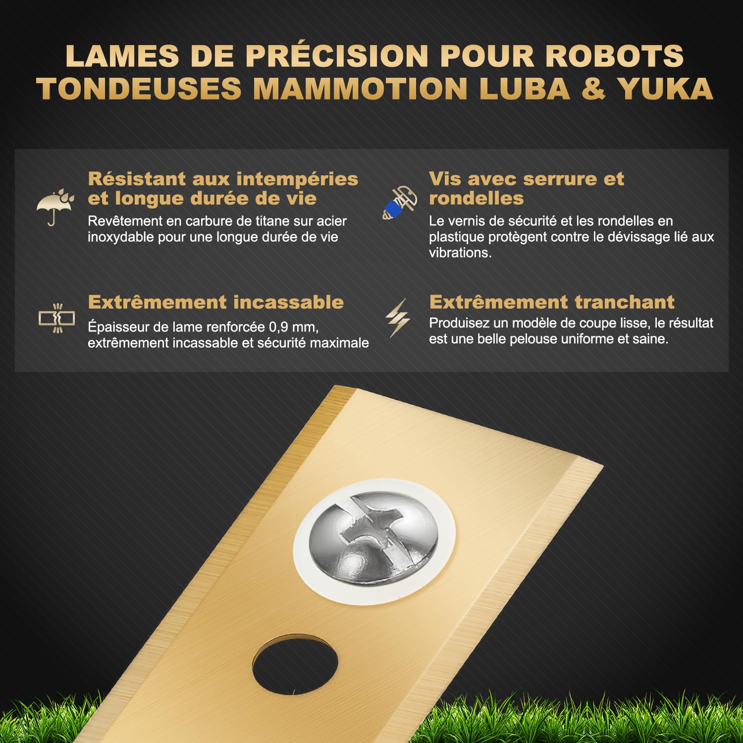 36 lames compatibles avec Mammotion Luba et YUKA toutes les séries, lames de robot de tondeuse à gazon de rechange en titane robustes, avec rondelles en plastique