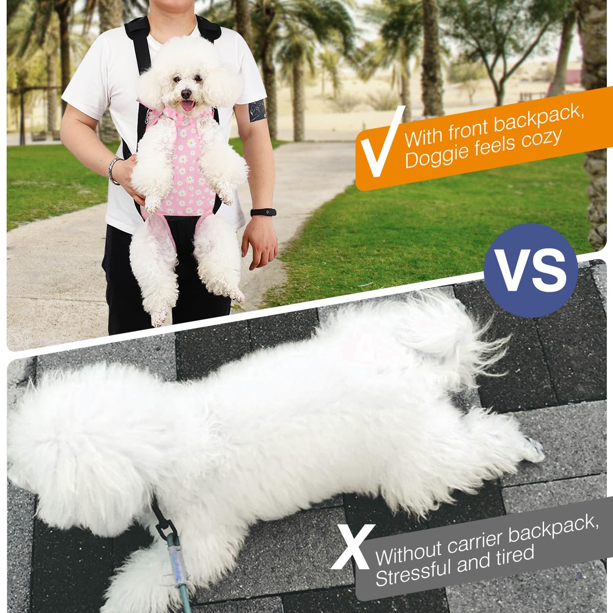 Pawaboo Sac de Transport de Voyage Sac à Dos de Transporteur Ventral Poitrine pour Petit Chien Chiot Chat pour Traveling Hiking Camping etc, Extra Large, Noir & Rose Marguerite