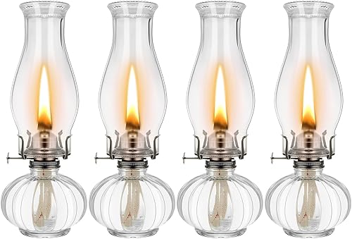 4 lámparas de aceite de cámara de vidrio de 13 pulgadas, lámpara de aceite de cámara de queroseno transparente de vidrio vintage, linterna clásica