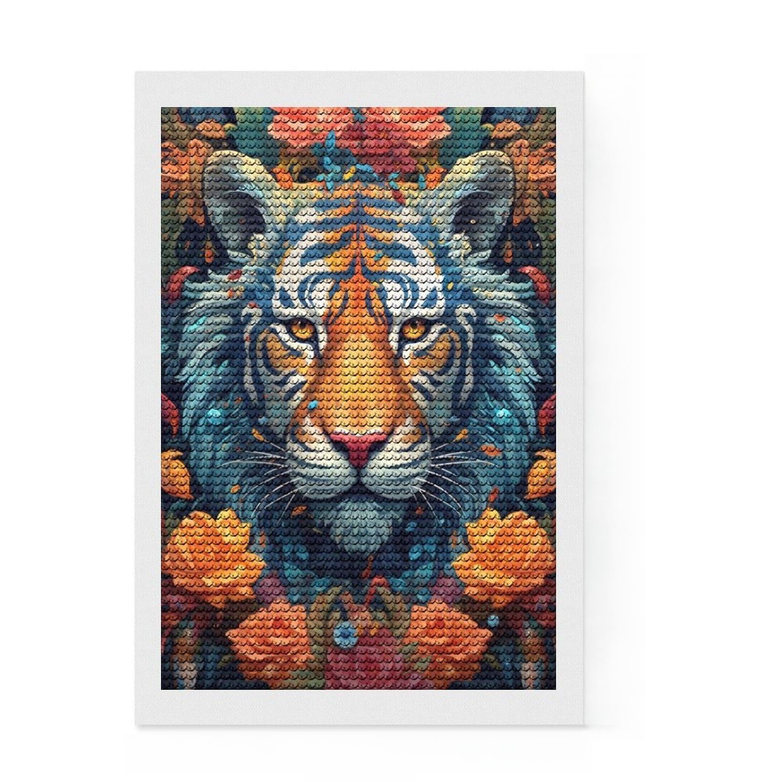 Junmoney Tiger Ornamental Portrait Diamond Painting Canvas Set 8"x12", for Teens, Satisfying Creative Project, Christmas Gift, Farmhouse Decor