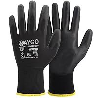 KAYGO 12 Paar Arbeitshandschuhe (PU beschichtet Schutzhandschuhe Herren/Damen) Arbeitshandschuhe