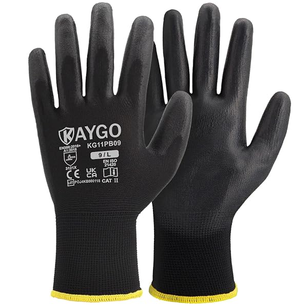KAYGO 12 Paar Arbeitshandschuhe (PU beschichtet Schutzhandschuhe Herren/Damen) Arbeitshandschuhe