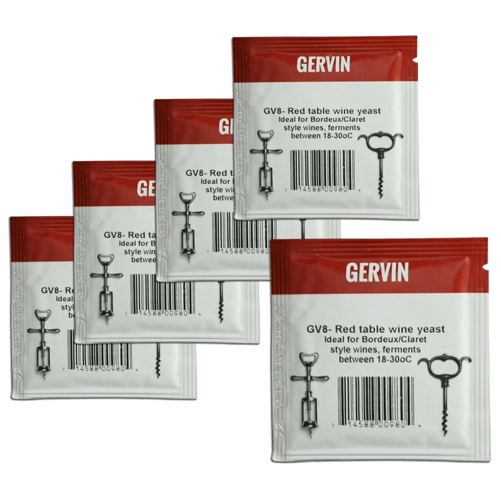 Gervin Red/Bordeaux 5X Gv8 Wine Yeast 5G Table Wine Like Or Claret 5-23L