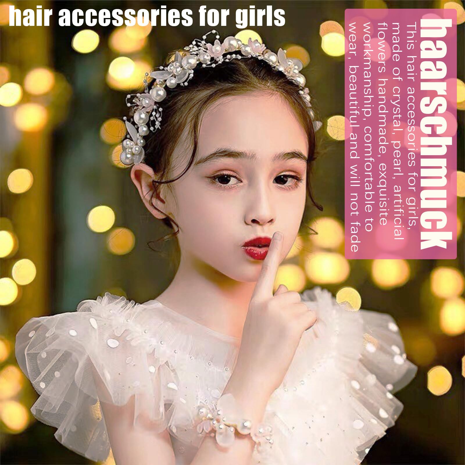 IYOU Haaraccessoires voor bloemenmeisjes, roze bloemen, bruiloft, hoofdband, parel, bruiloft, heilige communie, hoofddeksel voor meisjes