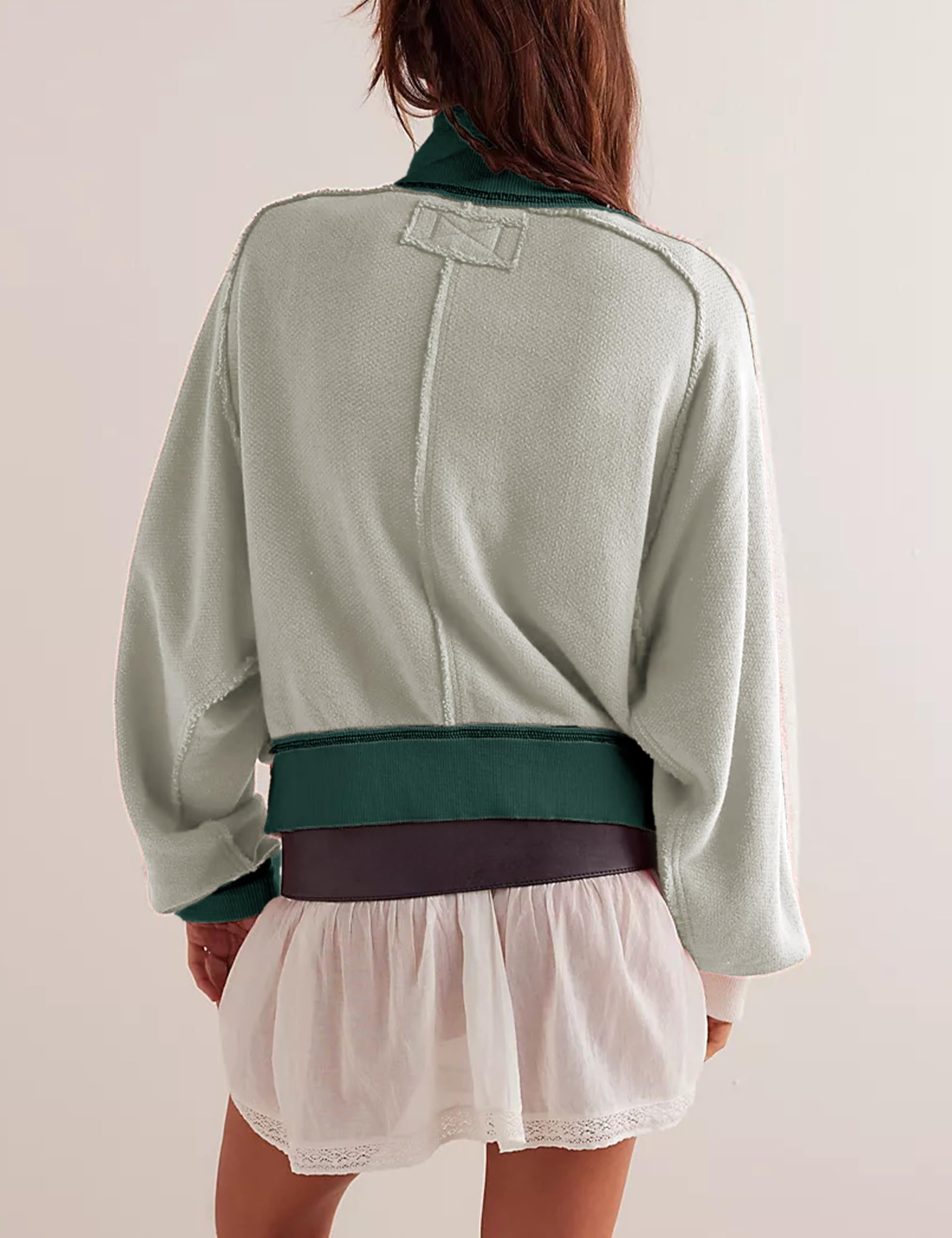 Snapklik.com : Ynhonra Womens Oversized Contrast Zip Up Jacket Long ...
