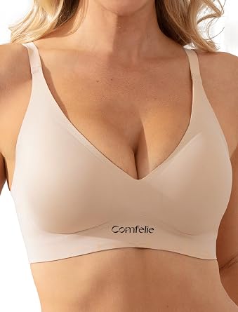 COMFELIE Seamless Wireless T-Shirt Bra for Women Full Coverage No Underwire Light Lift with Adjustable Straps Everyday Bra
