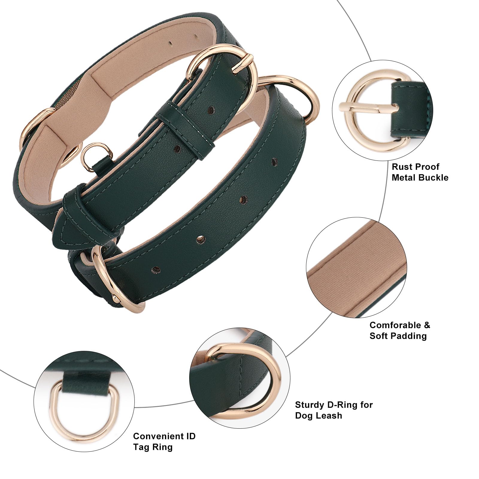 WHIPPY Leather Dog Collar for Small Medium Large Dog Soft Breathable Adjustable Leather Padded Puppy Collar Heavy Duty Waterproof Dog Pet Collar Metal Buckle - Image 3