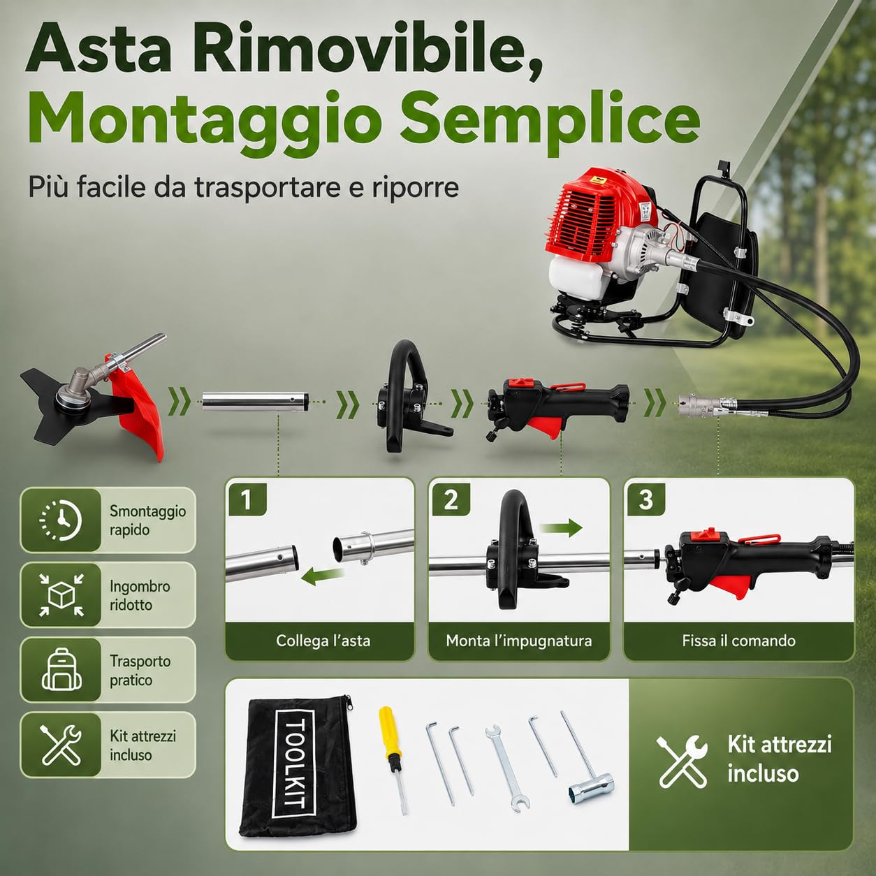 Desbrozadora de gasolina 4 en 1 de 52 cc de 2 tiempos, de gasolina, para cepillo, cortacésped, motosierra, podadora, cortacésped, cortasetos, YLNXC75XWDML8-TDKA