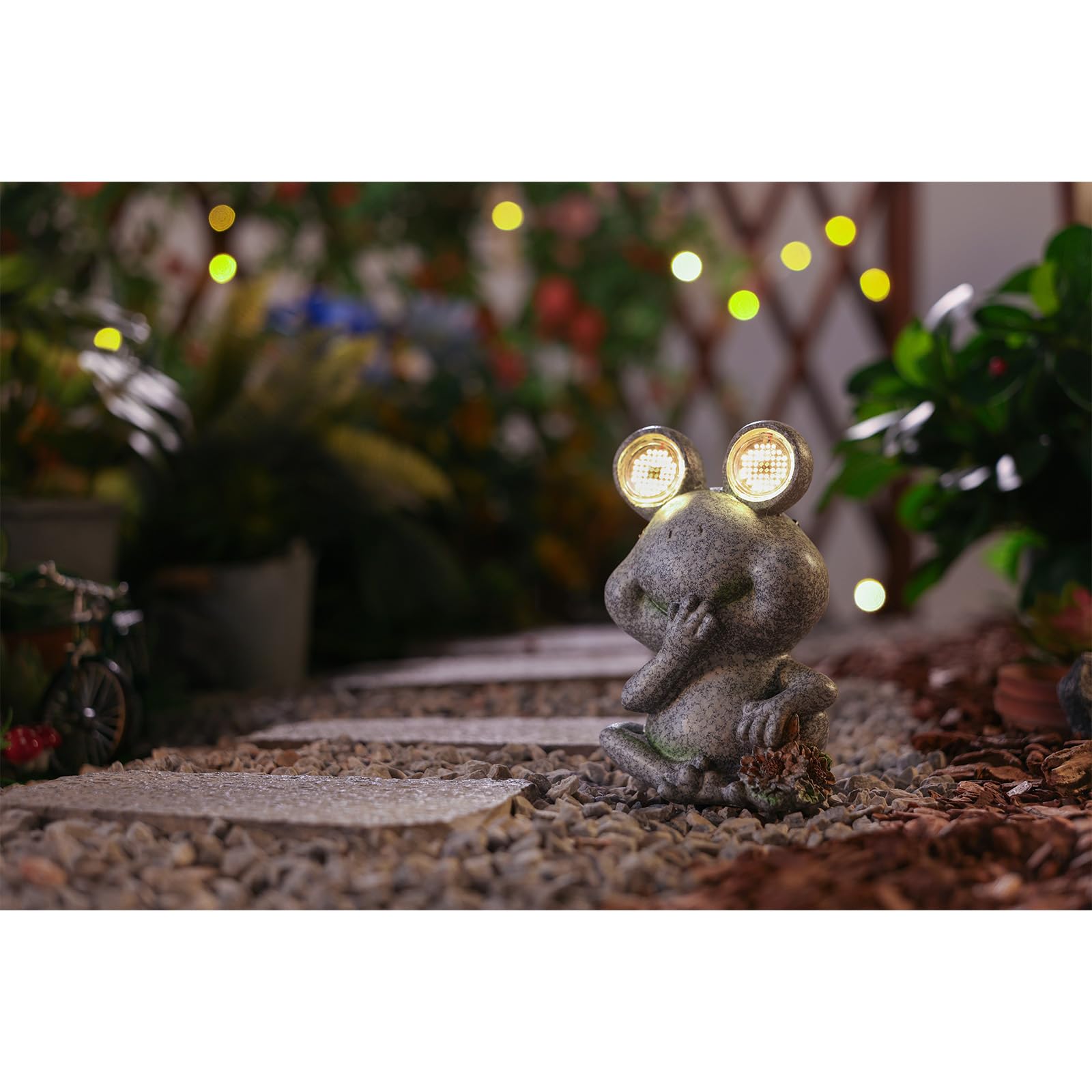 Estatua de rana de jardín para decoración al aire libre, decoración de patio, luz solar, figura divertida para jardín y patio (rana)