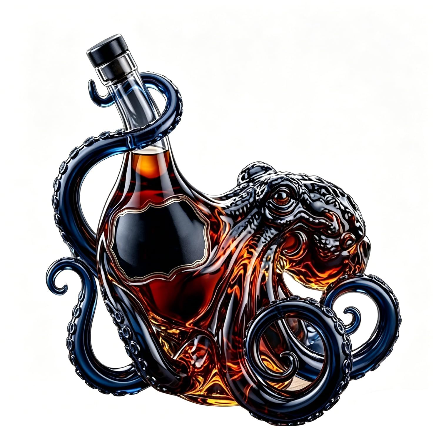 Rum Edition - Botella decorativa 3D con forma de pulpo, decoración náutica para vino, licor, refrescos o taza Stanley