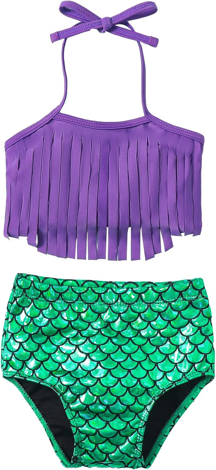 LYSMuch 3Mo-2T Baby Girls Swimsuit Toddler Bathing Suit 3-Pieces Tassels Bikini Swimwear Beach Outfit Set