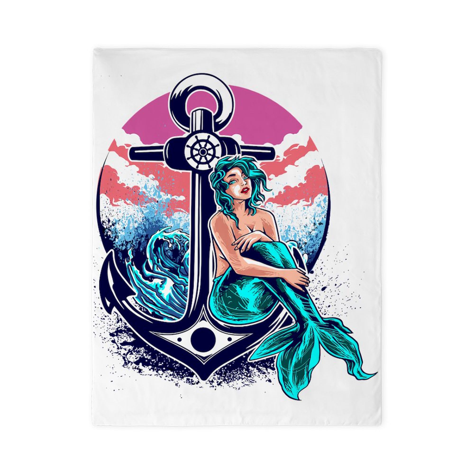 CafePress Vintage Mermaid Anchor Illustrati Twin Duvet Cover, Printed Comforter Cover, Unique Bedding,